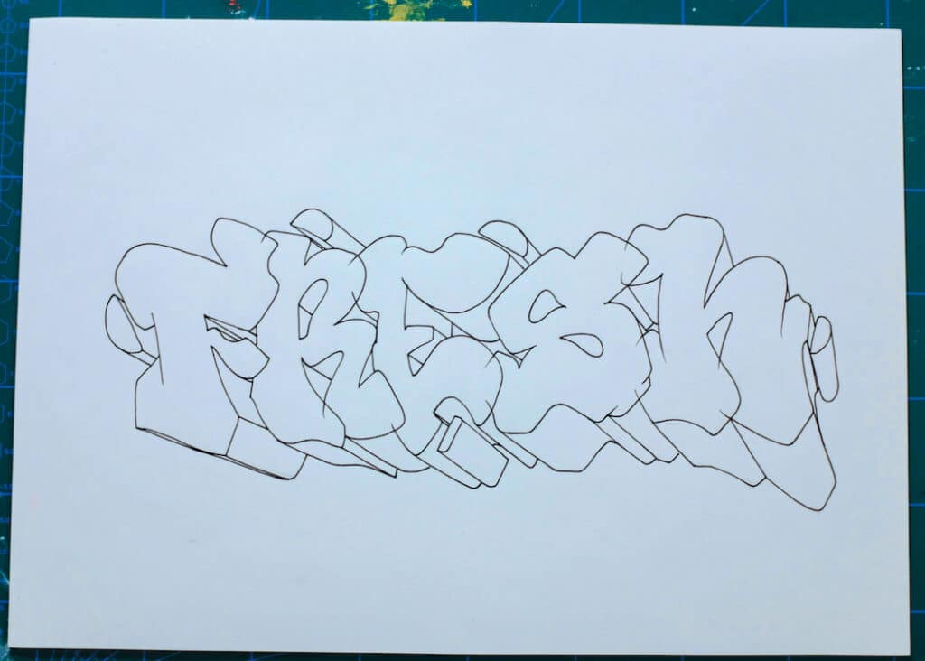 Gaffiti text Fresh on paper