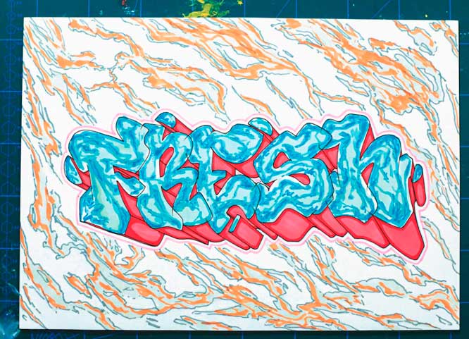 Gaffiti text Fresh with color on paper