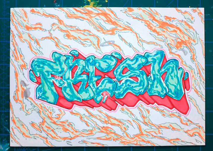 Gaffiti text Fresh with color on paper