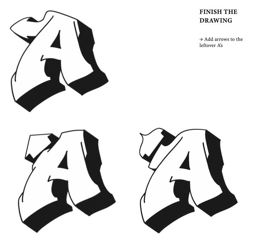 Graffitipedia graffiti letter A with arrows