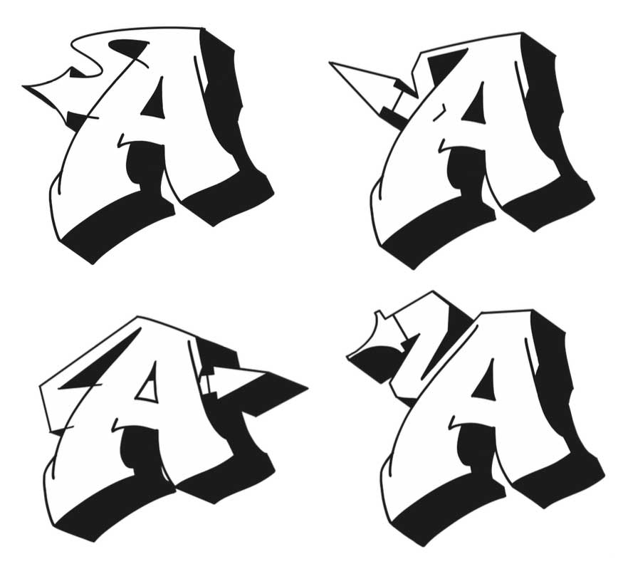 Graffitipedia graffiti letter A with arrows